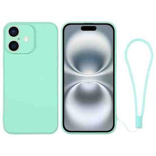 For iPhone 16 Plus Silicone Phone Case with Wrist Strap(Mint Green)