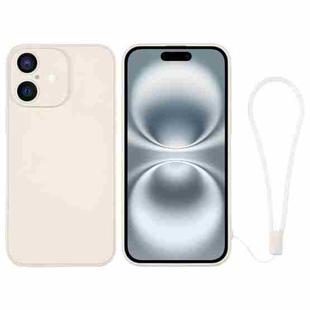 For iPhone 16 Plus Silicone Phone Case with Wrist Strap(White)