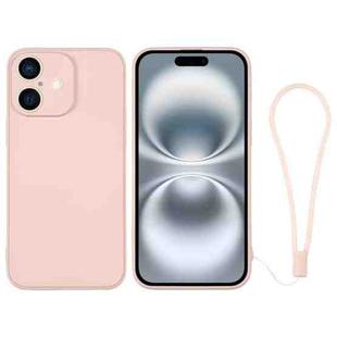 For iPhone 16 Plus Silicone Phone Case with Wrist Strap(Pink)