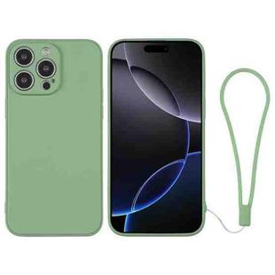 For iPhone 16 Pro Silicone Phone Case with Wrist Strap(Matcha Green)