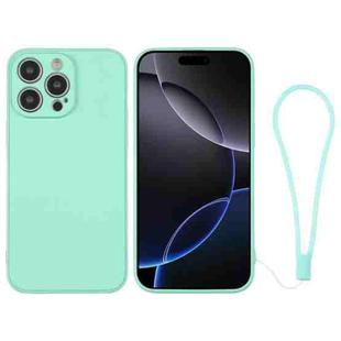 For iPhone 16 Pro Silicone Phone Case with Wrist Strap(Mint Green)