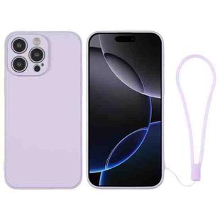 For iPhone 16 Pro Silicone Phone Case with Wrist Strap(Light Purple)