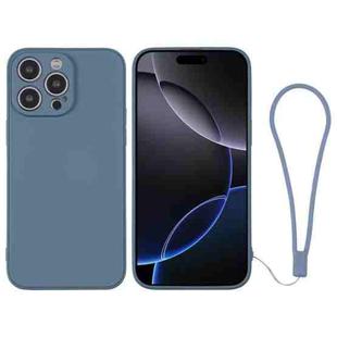 For iPhone 16 Pro Silicone Phone Case with Wrist Strap(Grey Blue)