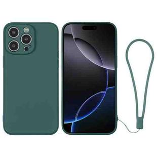 For iPhone 16 Pro Silicone Phone Case with Wrist Strap(Deep Green)