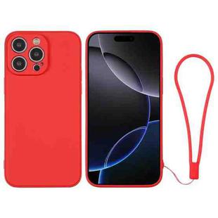 For iPhone 16 Pro Max Silicone Phone Case with Wrist Strap(Red)