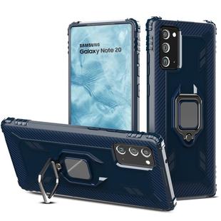 For Samsung Galaxy Note 20 Carbon Fiber Protective Case with 360 Degree Rotating Ring Holder(Blue)
