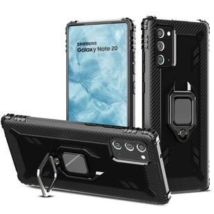 For Samsung Galaxy Note 20 Carbon Fiber Protective Case with 360 Degree Rotating Ring Holder(Black)