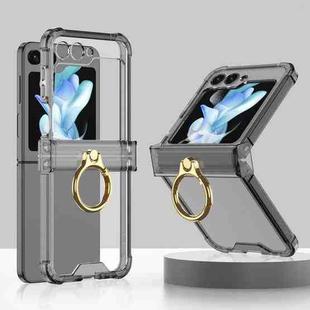 For Samsung Galaxy Z Flip5 Gkk Airbag Hinge Silicone Phone Case with Ring Holder(Transparent Black)