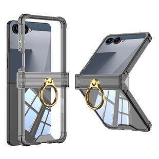 For Samsung Galaxy Z Flip7 5G Gkk Airbag Hinge Silicone Phone Case with Ring Holder(Transparent Black)