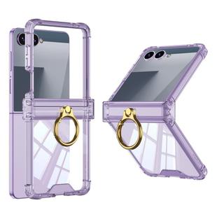 For Samsung Galaxy Z Flip7 5G Gkk Airbag Hinge Silicone Phone Case with Ring Holder(Transparent Purple)
