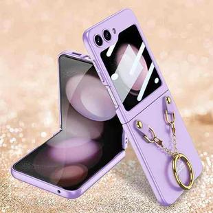 For Samsung Galaxy Z Flip5 GKK Integrated Necklace Hinged Flip Phone Case with Ring Holder(Purple)