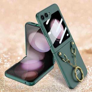 For Samsung Galaxy Z Flip5 GKK Integrated Necklace Hinged Flip Phone Case with Ring Holder(Green)