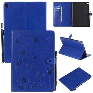 For iPad 10.2 / Air (2019) / Pro 10.5 Cat Bee Embossing Pattern Horizontal Flip Leather Case with Holder & Card Slots & Wallet & Pen Slot & Wake-up / Sleep Function(Blue)