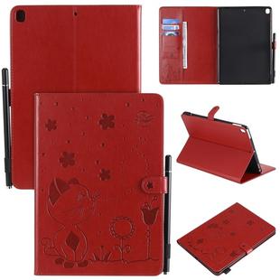 For iPad 10.2 / Air (2019) / Pro 10.5 Cat Bee Embossing Pattern Horizontal Flip Leather Case with Holder & Card Slots & Wallet & Pen Slot & Wake-up / Sleep Function(Red)