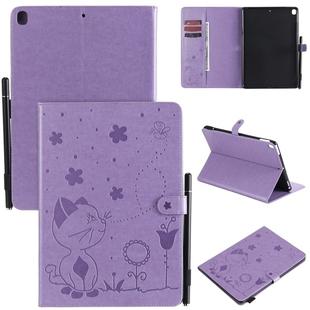 For iPad 10.2 / Air (2019) / Pro 10.5 Cat Bee Embossing Pattern Horizontal Flip Leather Case with Holder & Card Slots & Wallet & Pen Slot & Wake-up / Sleep Function(Purple)