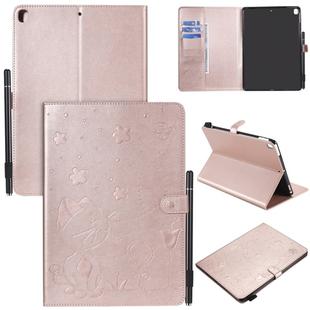 For iPad 10.2 / Air (2019) / Pro 10.5 Cat Bee Embossing Pattern Horizontal Flip Leather Case with Holder & Card Slots & Wallet & Pen Slot & Wake-up / Sleep Function(Rose Gold)