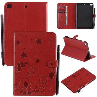 For iPad mini 5 / 4 / 3 / 2 / 1 Cat Bee Embossing Pattern Horizontal Flip Leather Case with Holder & Card Slots & Wallet & Pen Slot & Wake-up / Sleep Function(Red)