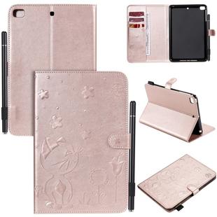 For iPad mini 5 / 4 / 3 / 2 / 1 Cat Bee Embossing Pattern Horizontal Flip Leather Case with Holder & Card Slots & Wallet & Pen Slot & Wake-up / Sleep Function(Rose Gold)