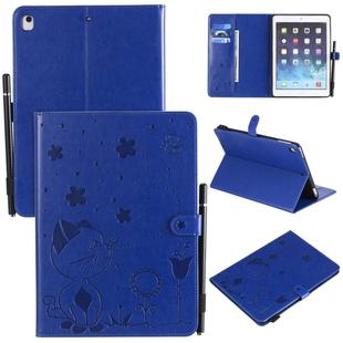For iPad Air 2 / Air / 9.7 (2018) & (2017) Cat Bee Embossing Pattern Horizontal Flip Leather Case with Holder & Card Slots & Wallet & Pen Slot & Wake-up / Sleep Function(Blue)