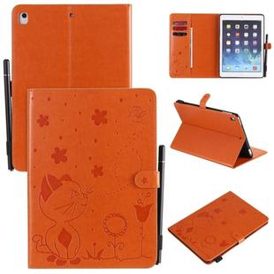 For iPad Air 2 / Air / 9.7 (2018) & (2017) Cat Bee Embossing Pattern Horizontal Flip Leather Case with Holder & Card Slots & Wallet & Pen Slot & Wake-up / Sleep Function(Orange)