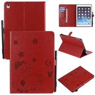 For iPad Air 2 / Air / 9.7 (2018) & (2017) Cat Bee Embossing Pattern Horizontal Flip Leather Case with Holder & Card Slots & Wallet & Pen Slot & Wake-up / Sleep Function(Red)