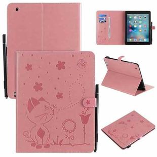 For iPad 4 / 3 / 2 Cat Bee Embossing Pattern Horizontal Flip Leather Case with Holder & Card Slots & Wallet & Pen Slot & Wake-up / Sleep Function(Pink)
