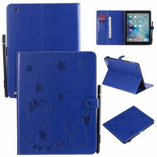 For iPad 4 / 3 / 2 Cat Bee Embossing Pattern Horizontal Flip Leather Case with Holder & Card Slots & Wallet & Pen Slot & Wake-up / Sleep Function(Blue)