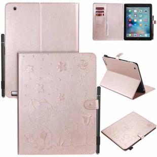For iPad 4 / 3 / 2 Cat Bee Embossing Pattern Horizontal Flip Leather Case with Holder & Card Slots & Wallet & Pen Slot & Wake-up / Sleep Function(Rose Gold)