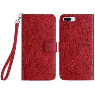 For iPhone 8 Plus / 7 Plus / 6 Plus Tree Birds Embossed Pattern Leather Phone Case(Red)