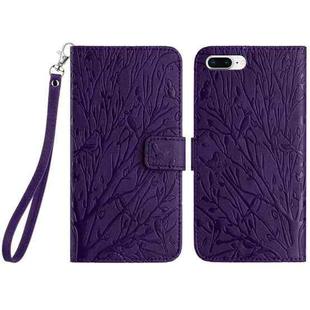 For iPhone 8 Plus / 7 Plus / 6 Plus Tree Birds Embossed Pattern Leather Phone Case(Purple)