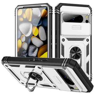 For Google Pixel 8 Pro Sliding Camshield TPU + PC Phone Case with Holder(White+Black)