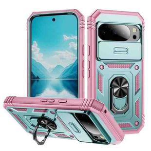 For Google Pixel 10 / 10 Pro Sliding Camshield TPU + PC Phone Case with Holder(Green+Pink)