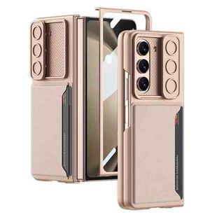 For Samsung Galaxy Z Fold5 GKK Integrated Ultra-thin Sliding Window Folding Phone Case with Card Holder(Misty Gold)