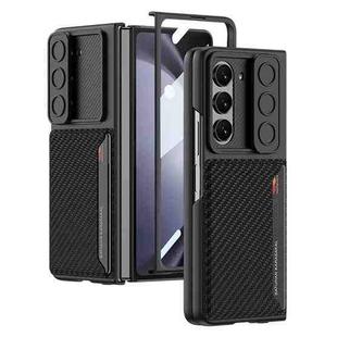 For Samsung Galaxy Z Fold5 GKK Integrated Ultra-thin Sliding Window Folding Phone Case with Card Holder(Carbon Fiber)