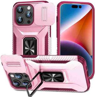 For iPhone 15 Pro Max Sliding Camshield Holder Phone Case(Pink + Rose Red)