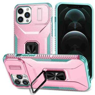 For iPhone 12 Pro Max Sliding Camshield Holder Phone Case(Pink + Grey Green)