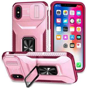 For iPhone XR Sliding Camshield Holder Phone Case(Pink + Rose Red)