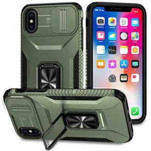 For iPhone XS Sliding Camshield Holder Phone Case(Alpine Green)