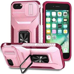 For iPhone 7 Sliding Camshield Holder Phone Case(Pink + Rose Red)