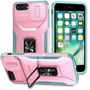 For iPhone 7 Plus Sliding Camshield Holder Phone Case(Pink + Grey Green)