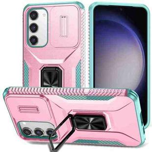 For Samsung Galaxy S23+ 5G Sliding Camshield Holder Phone Case(Pink + Grey Green)