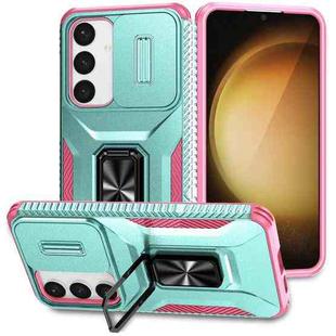 For Samsung Galaxy S24+ 5G Sliding Camshield Holder Phone Case(Grey Green + Pink)