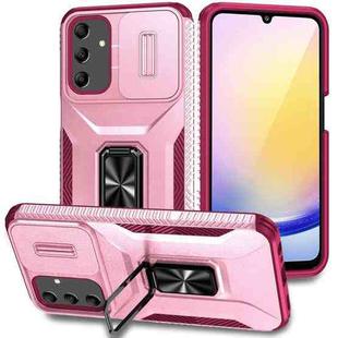 For Samsung Galaxy A25 5G Sliding Camshield Holder Phone Case(Pink + Rose Red)