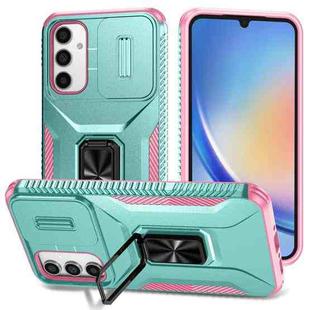 For Samsung Galaxy A34 5G Sliding Camshield Holder Phone Case(Grey Green + Pink)