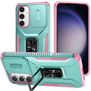 For Samsung Galaxy S23 FE 5G Sliding Camshield Holder Phone Case(Pink + Grey Green)
