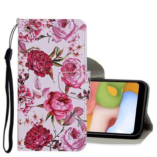 For Samsung Galaxy A01 Colored Drawing Pattern Horizontal Flip Leather Case with Holder & Card Slots & Wallet(Rose)