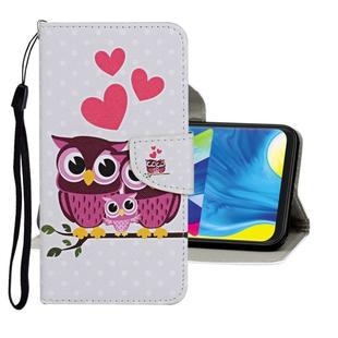 For Samsung Galaxy A21 Colored Drawing Pattern Horizontal Flip Leather Case with Holder & Card Slots & Wallet(Owl)