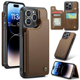 For iPhone 14 Pro Max CaseMe C22 Card Slots Holder RFID Anti-theft Phone Case(Brown)