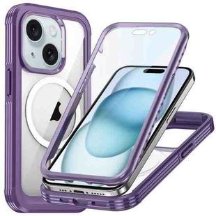 For iPhone 15 Plus Life Waterproof MagSafe Magnetic Rugged Phone Case(Purple)