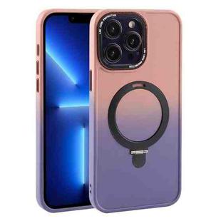 For iPhone 13 Pro Gradient MagSafe Holder Liquid TPU Hybrid PC Phone Case(Pink Purple)